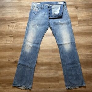 Diesel Jeans Men 33x32 Blue New-Fanker Slim Bootcut Distressed Dirty Wash Faded